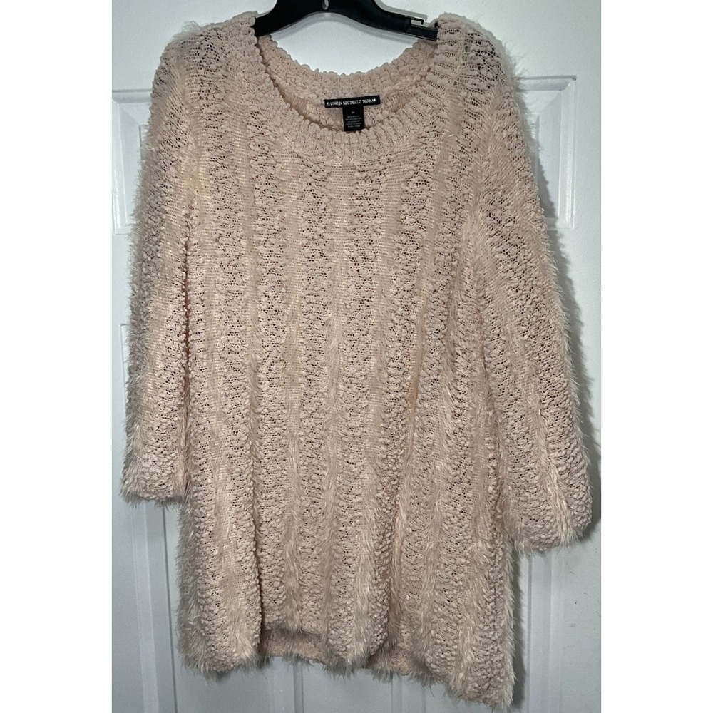 LAUREN MICHELLE Women Peach Knit Fuzzy Sweater Pearl Soft Plus Size Women's 1X